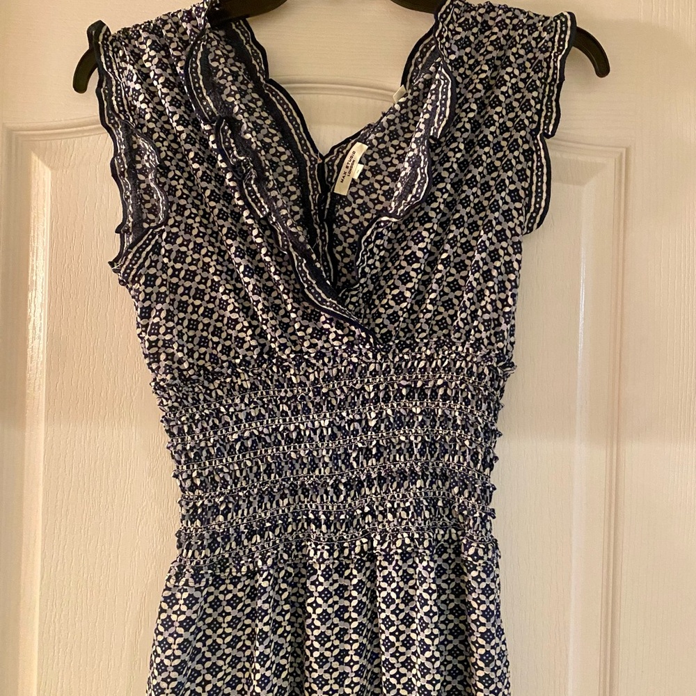 Max Studio Smocked jumpsuit Dress Navy and White - Picture 2 of 10